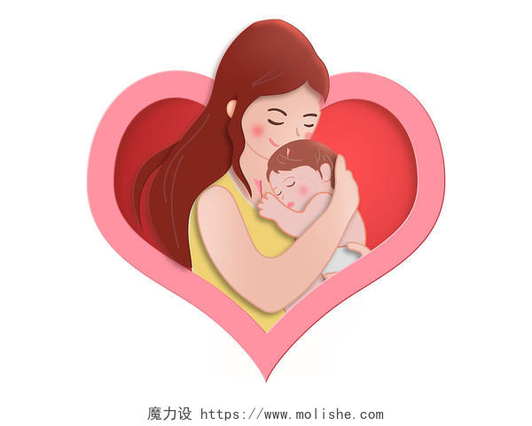 彩色手绘卡通母亲孩子妈妈抱婴儿母亲节人物元素PNG素材